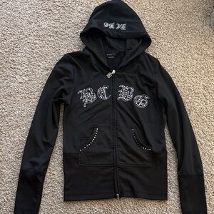 BCBGMaxAzria Black Hoodie Jacket with Studded Logo